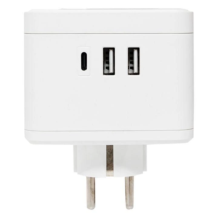 Разветвитель 3-м куб 2 гнезда 2хUSB 2.4А + тип C + ночник EKF UBA-CUB-T2-TC 2