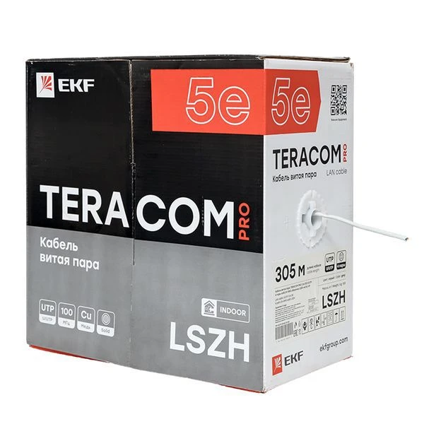 Кабель витая пара U/UTP кат.5E 4 пары 24 AWG solid LSZH нг(А)-HF сер. (м) TERACOM PRO EKF TRP-5EUTP-04LSH-GY-IN3 3