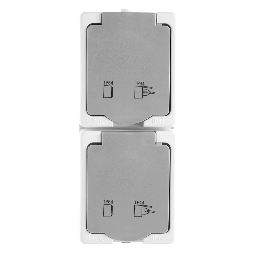 Розетка 2-местная с крышкой с/з STEKKER PST16-22-54V, пластик АВS, 250В, 16А, IP54, белый/серый 49737 2