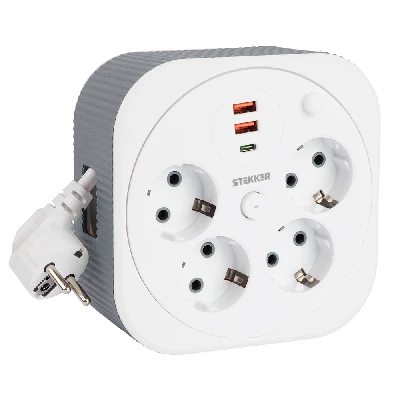 HM16-4-03-USB  Удлинитель 4-местный с/з, 3x1,5мм2, 3м, 230В, 16А, 2USB+1С, 2,4А,белый 50835