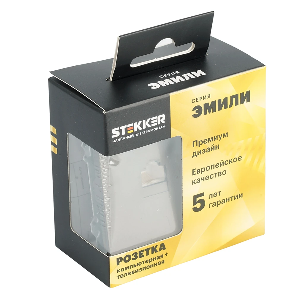 Розетка TV + компьютерная RJ-45 (механизм), STEKKER, серия Эмили, RST00-5106-09, антрацит, soft touch 49924 6