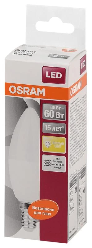 Лампа светодиодная LED Star Classic B 60 6.5W/827 6.5Вт свеча матовая 3000К тепл. бел. E14 550лм 220-240В пластик. OSRAM 4058075134171 1