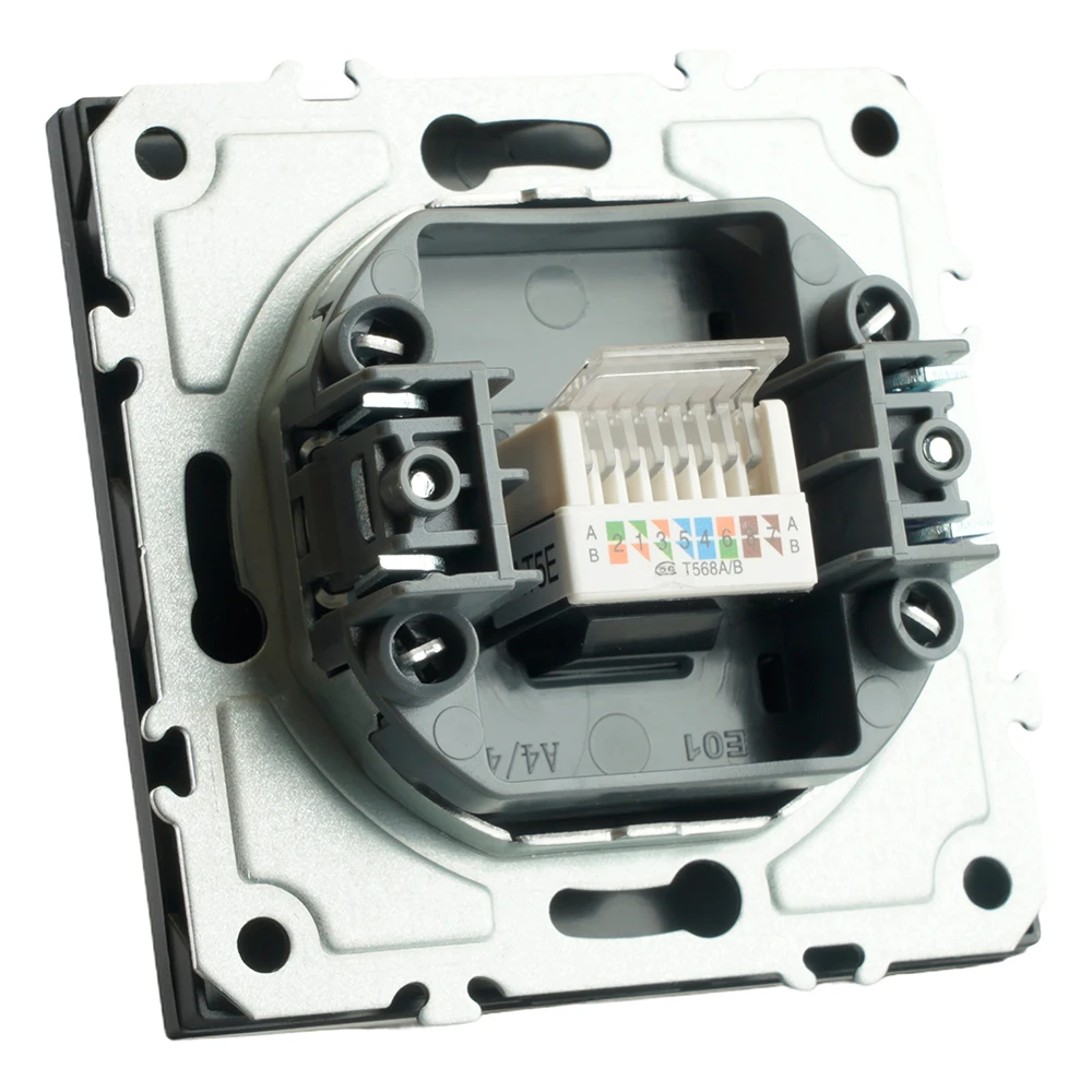 Розетка компьютерная 1-местная RJ-45 (механизм), STEKKER, серия Эмили, RST00-5117-05, черный уголь, soft touch 49847 6