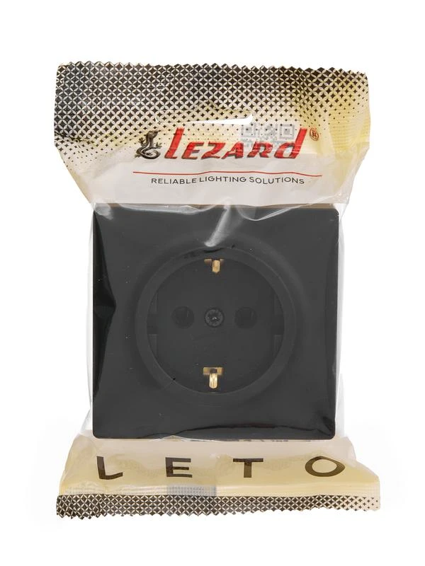 Розетка 1-м ОП LETO с заземл. ПБТ черн. бархат LEZARD 752-4200-122B 1