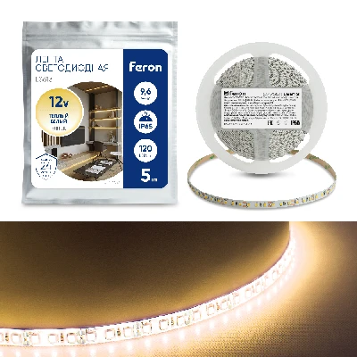 Светодиодная LED лента Feron LS613, 120SMD(2835)/m 9.6W/m 12V 5m 3000К 27732