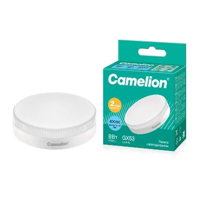 Лампа светодиодная LED8-GX53/845/GX53 8Вт таблетка матовая 4500К бел. GX53 150-265В Camelion 13473