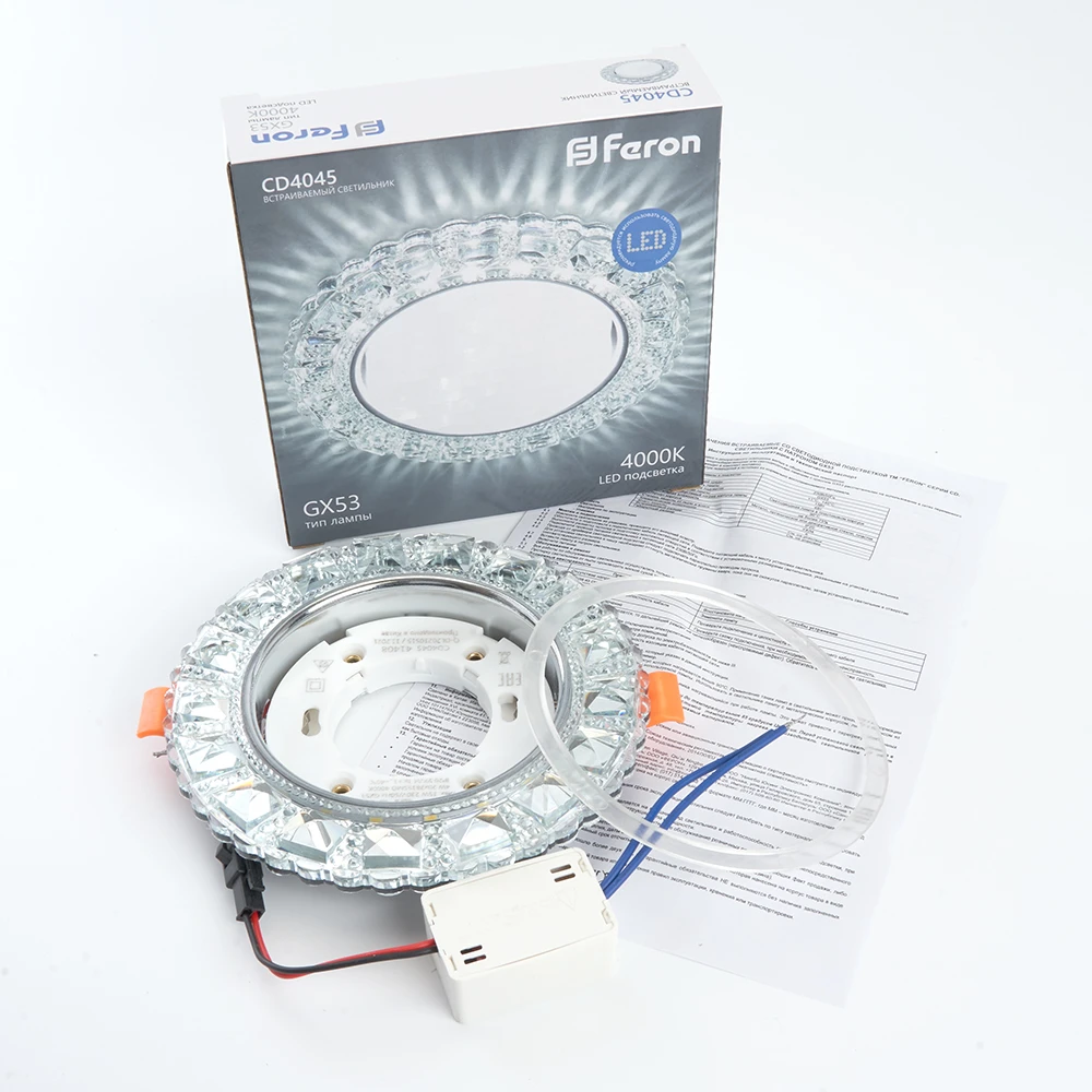 Светильник встраиваемый с белой LED подсветкой Feron CD4045 потолочный GX53 без лампы, прозрачный, хром 41408 6