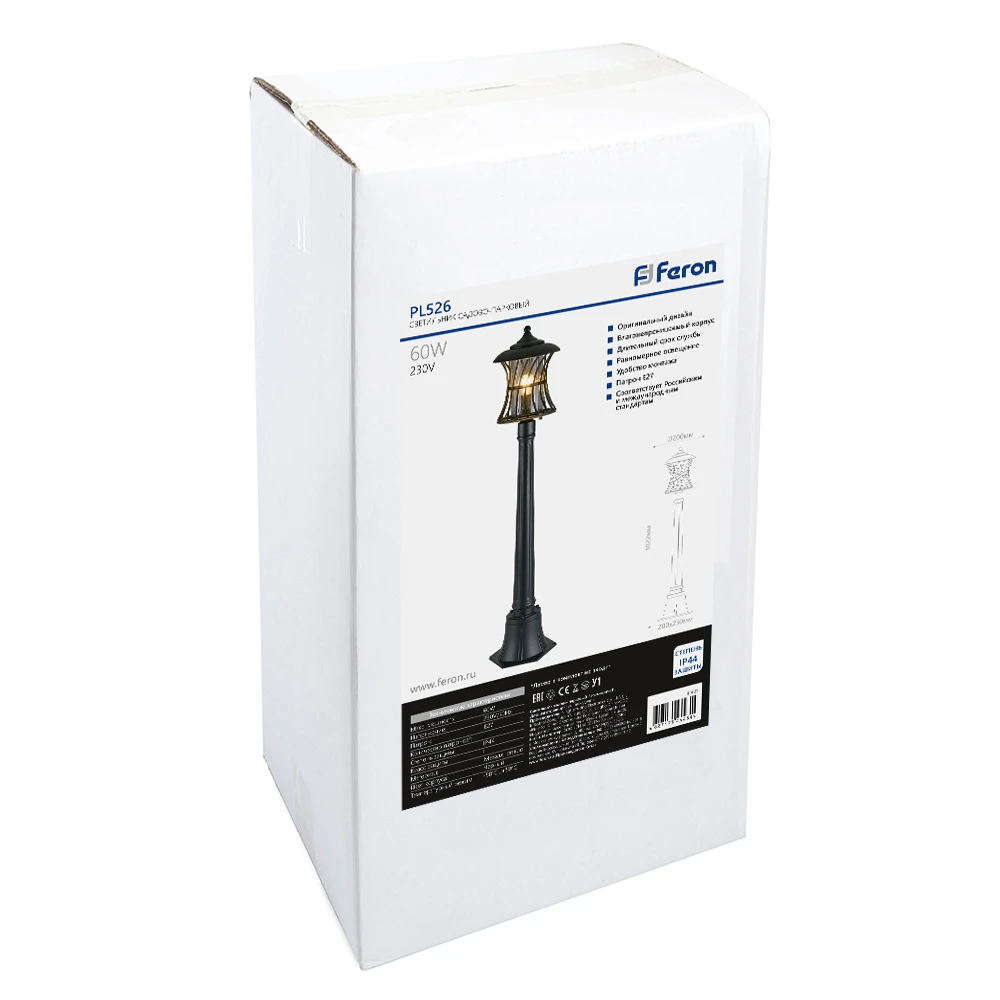 Светильник садово-парковый Feron PL526 столб 60W E27 230V, черный 11621 1