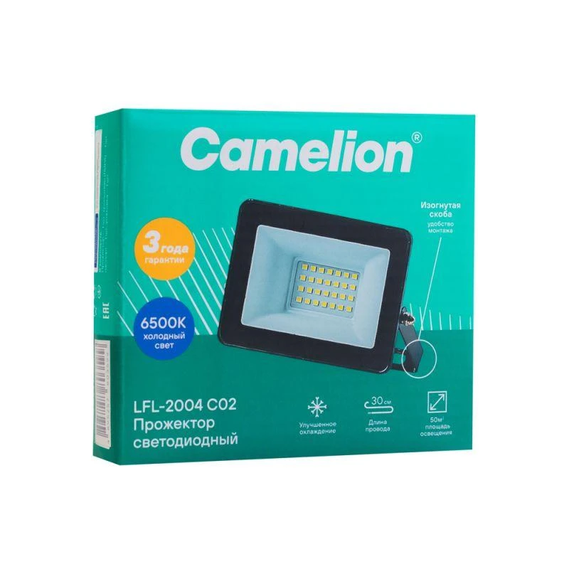 Прожектор светодиодный LFL-2004 C02 LED SMD 20Вт IP65 6500К 2000лм 230В 113х102х24 черн. Camelion 16330 4