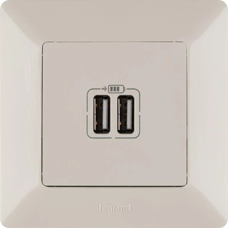 Розетка USB 2-м Valena Life 240В/5В 1500мА с лицев. панелью механизм сл. кость Leg 753512 3