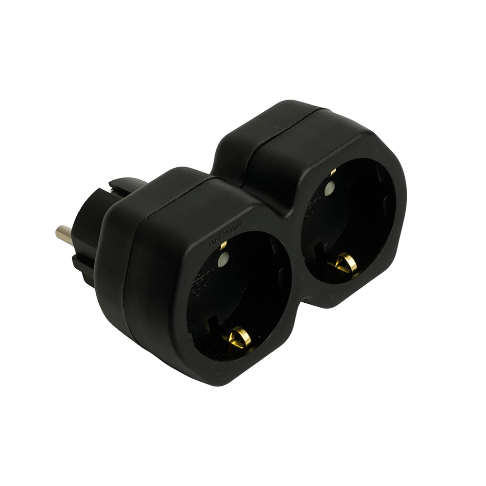 Разветвитель сетевой 2-местный с/з STEKKER ADP16-12-21, 250V,16A, ABS огнеустойчивый пластик, черный 50107 1