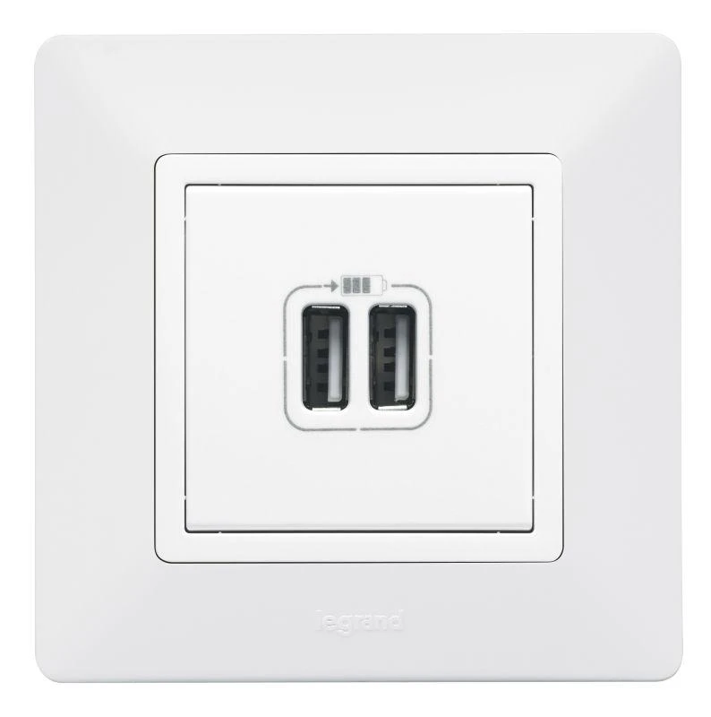 Розетка USB 2-м Valena Life 240В/5В 2400мА с лицев. панелью механизм бел. Leg 753412 3
