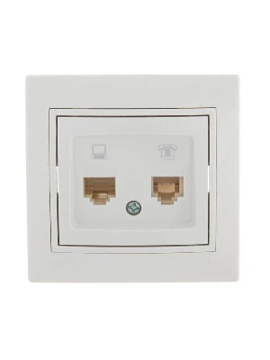 Розетка компьютерная + телефонная 2-м СП Mira RJ45 + RJ11 бел./бел. LEZARD 701-0202-143