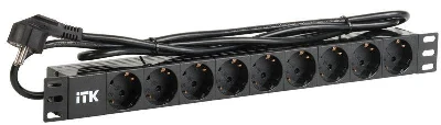 Блок розеток 9 мест PDU (немец. станд.) DIN49440 ПВХ профиль 1U шнур 2м; вилка DIN 49441 (немец. станд.); черн. ITK PH22-9D1-P