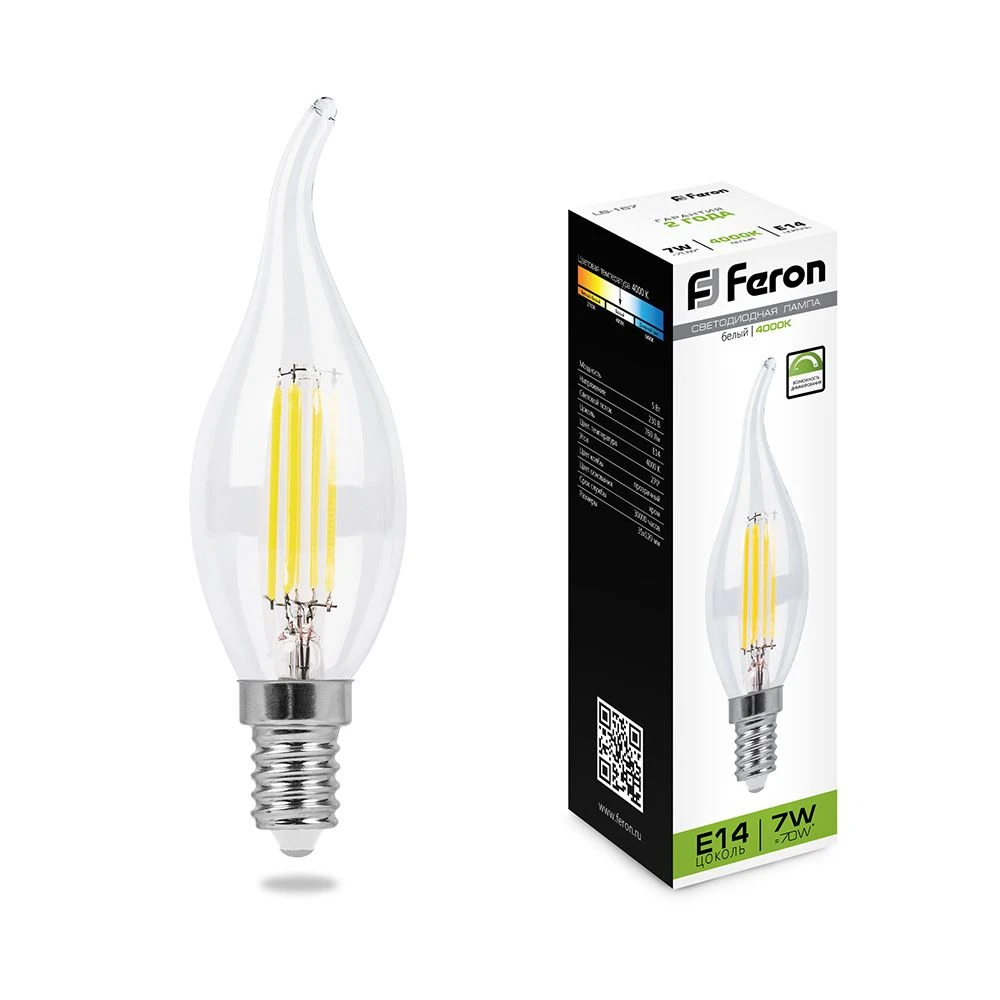 Лампа светодиодная диммируемая Feron LB-167 Свеча на ветру E14 7W 230V 4000K 25873 1