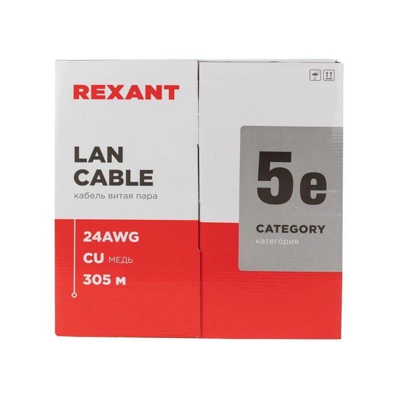 Кабель витая пара U/UTP кат.5E 4х2х24AWG CU LSZH нг(А)-HF INDOOR SOLID сер. (305м) Rexant 01-0069 2