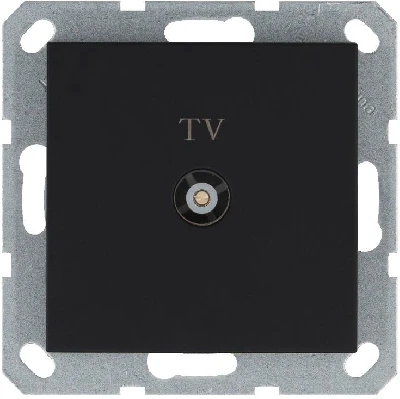 Розетка телевизионная проходная TV Ф9.5мм механизм черн. матов. soft touch Jasmart G6002PB