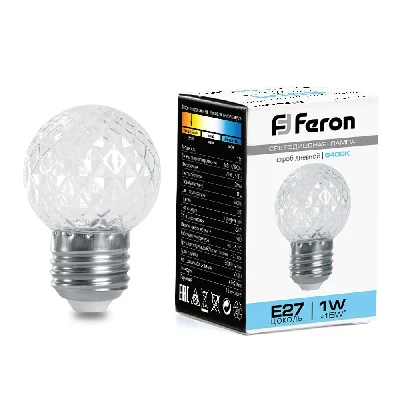 Лампа-строб Feron LB-377 Шарик прозрачный E27 1W 230V 6400K 38220