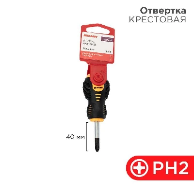 Отвертка крестовая PH 2х40мм двухкомпонентн. рукоятка Rexant 12-4730