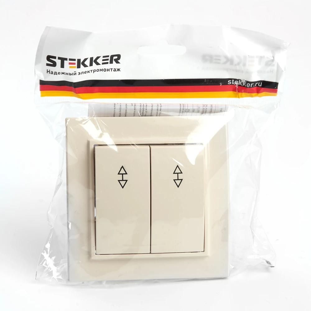 Переключатель 2-клавишный STEKKER PSW10-9008-02, 250В, 10А, серия Эрна, слоновая кость 39920 4