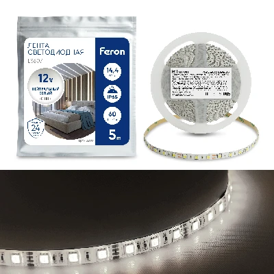 Светодиодная LED лента Feron LS607, 60SMD(5050)/m 14.4W/m 12V 5m 4000К 48290