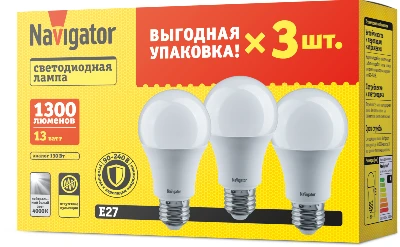 Лампа светодиодная 95 319 NLL-A60-13-230-4K-E27-PACK3 NAVIGATOR 95319