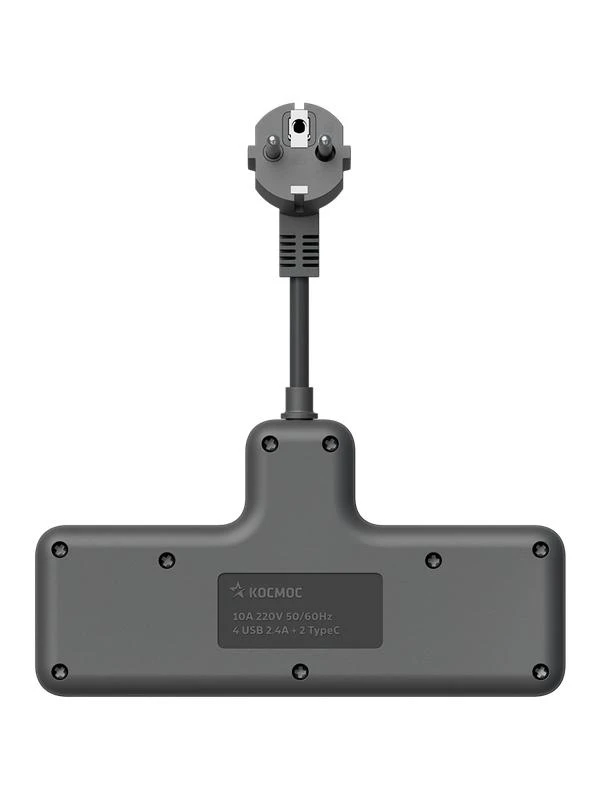 Удлинитель с сетевым фильтром 3х0.3м 10А 2USB + 1USBC 2500Вт ПВС 3х1 компакт черн. КОСМОС FRKsm0.3m-3g(B)USB 3