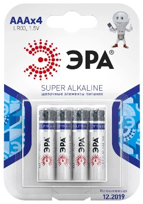 Элемент питания алкалиновый AAA/LR03 LR03-4BL (блист.4шт) Эра C0038451