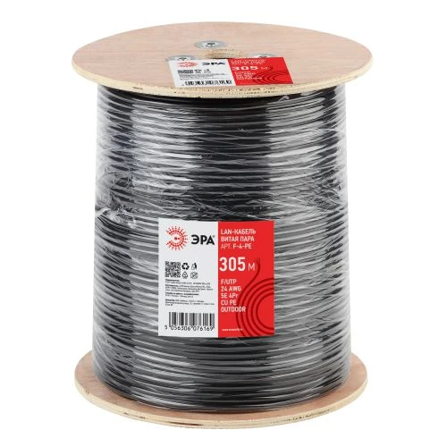 Кабель витая пара F/UTP кат.5E 4х2х24AWG solid CU PE Outdoor черн. (м) F-4-PE Эра Б0044689 1
