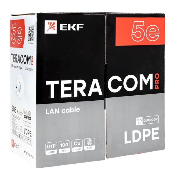 Кабель витая пара U/UTP кат.5E 4 пары 24 AWG solid внешн. LDPE черн. (м) TERACOM PRO EKF TRP-5EUTP-04PE-BK-OUT3 2