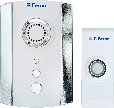 Звонок дверной беспроводной Feron Е-368 Электрический 35 мелодий белый хром с питанием от батареек 23675