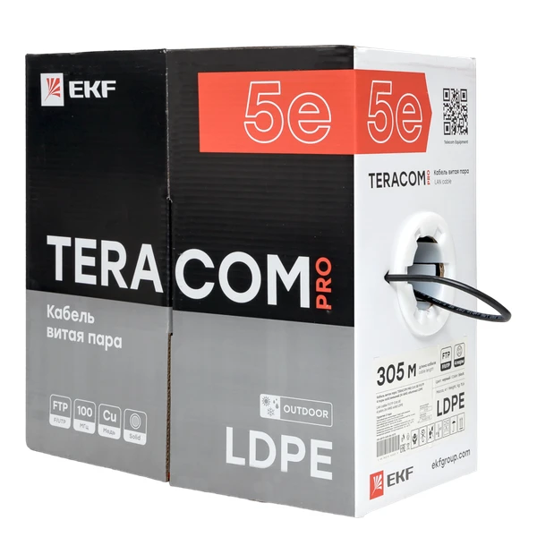 Кабель витая пара F/UTP кат.5E 4 пары 24 AWG solid внешн. LDPE черн. (м) TERACOM PRO EKF TRP-5EFTP-04PE-BK-OUT3 3