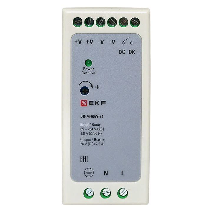 Блок питания на DIN-рейку 60Вт 220В AC/24В DC постоянного тока EKF DR-M-60W-24 7