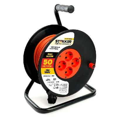 Удлинитель на катушке Stekker STD03-20-50 Standart 4-местный с/з ПВС 3*1,5, оранжевый, 16А, IP20,50м (29406) 50185