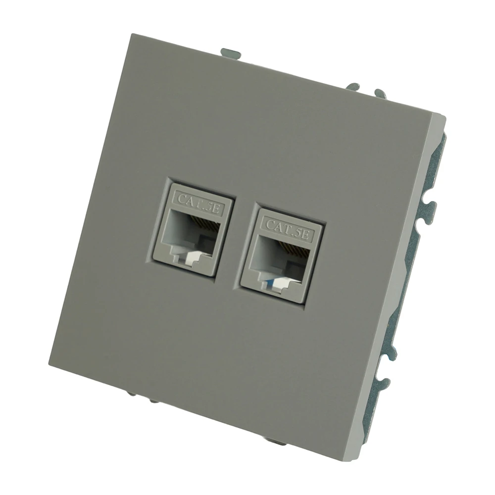 Розетка компьютерная 2-местная RJ-45 (механизм), STEKKER, серия Эмили, RST00-5111-10, платиново-серый, soft touch 49952 2