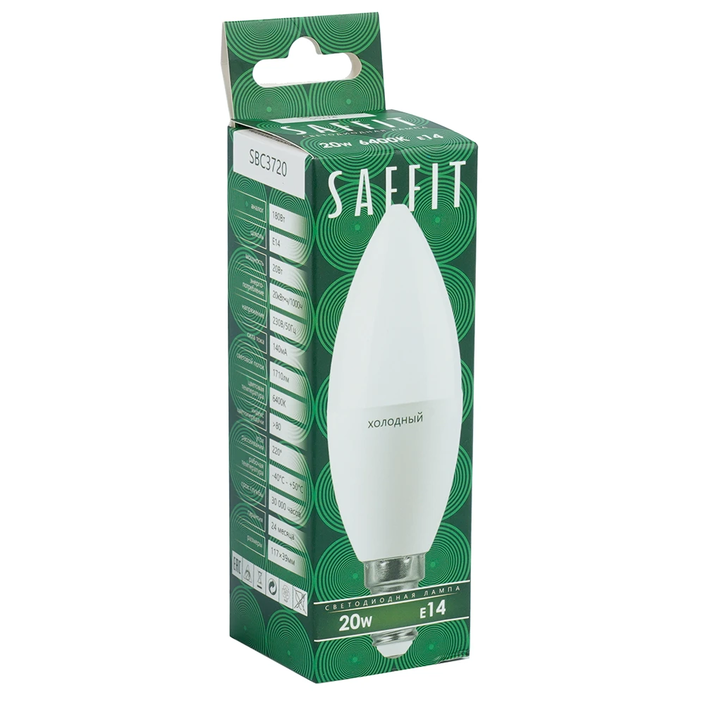 Лампа светодиодная SAFFIT SBC3720 Свеча E14 20W 230V 6400K 55274 5