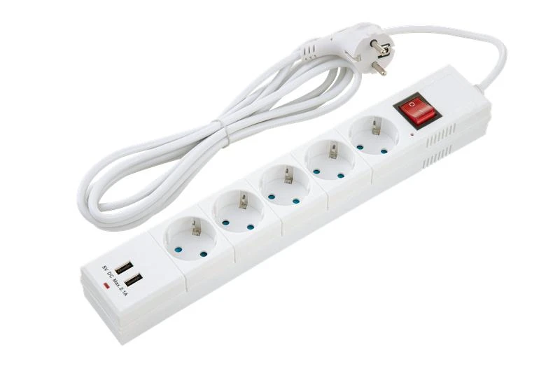 Фильтр сетевой 5х3м с/з со шторками ПВС 3 IP075 2USB 2200Вт 10А бел. Duwi 32592 5 1