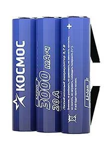 Аккумулятор Li-ion 18650 3000мА.ч без защиты с выводами под пайку (уп.3шт) КОСМОС KOC18650Li30PAS3 0