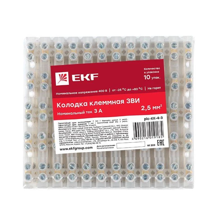 Колодка клеммная 4кв.мм 3А полиэтилен PROxima EKF plc-KK-4-3 3
