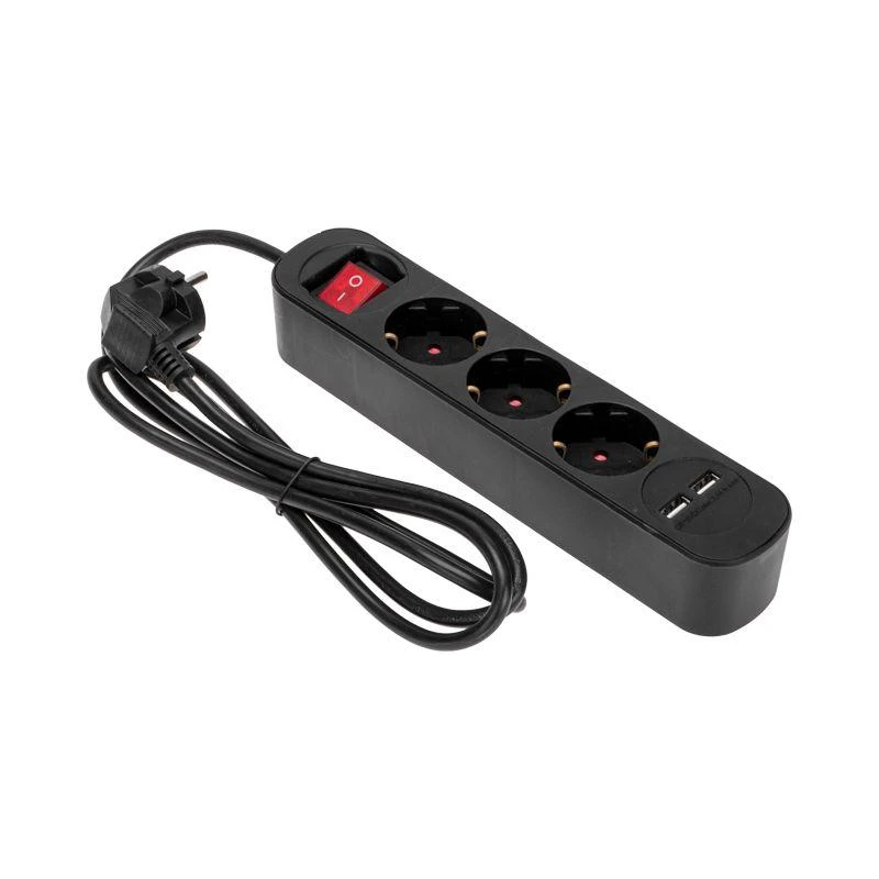 Удлинитель 3х1.5м с заземл. STANDARD 2хUSB 3х1кв.мм с выкл. черн. Rexant 13-4021 1