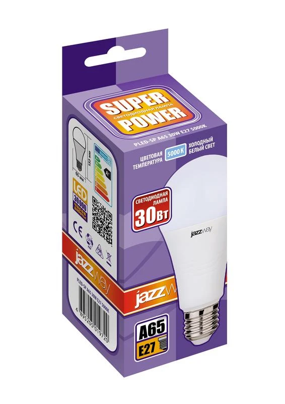 Лампа светодиодная PLED-SP 30Вт A65 5000К холод. бел. E27 230/50 JazzWay 5019720 2