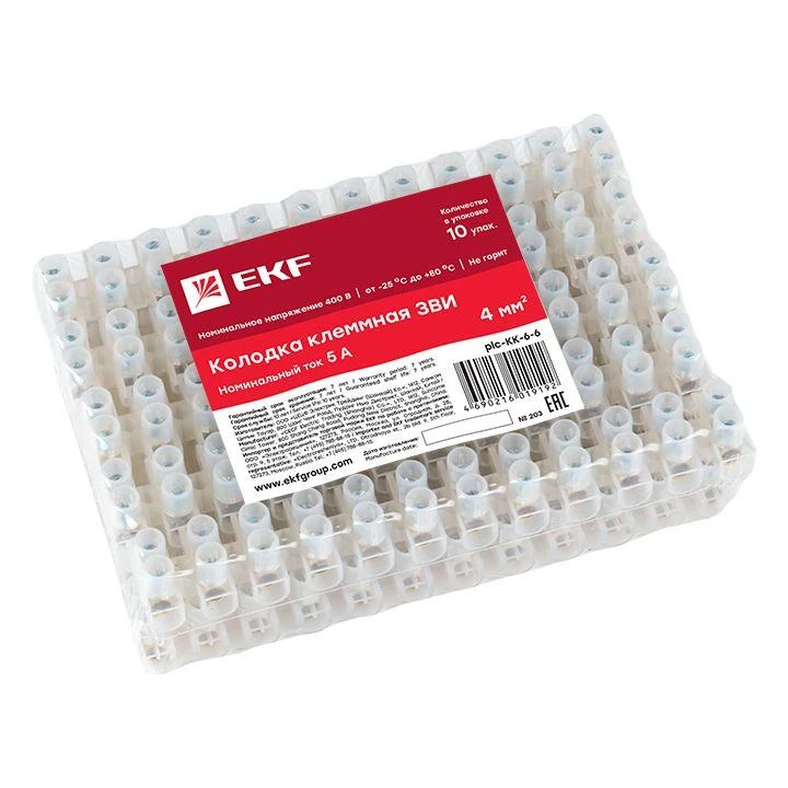 Колодка клеммная 6кв.мм 6А полиэтилен PROxima EKF plc-KK-6-6 1
