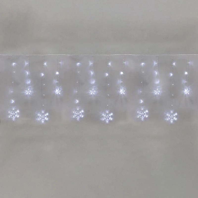 Гирлянда светодиодная "Бахрома" со снежинками 2.4х0.9м 150LED бел. 7.5Вт 230В IP20 с контроллером 8 режимов Neon-Night 255-075 5