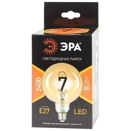 Лампа светодиодная филаментная F-LED G95-7W-824-E27 7Вт G95 шар золотая 2400К спирал. тепл. бел. E27 Эра Б0047663 2
