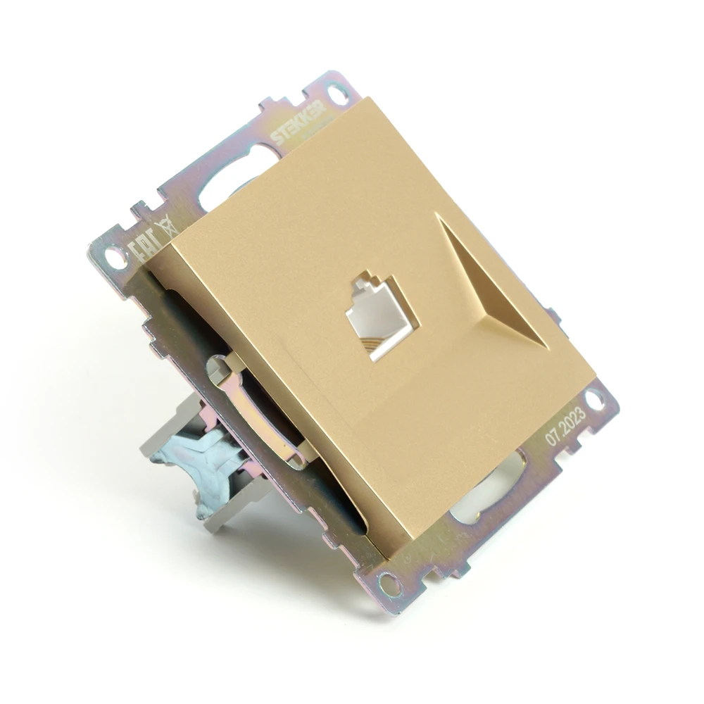 Розетка компьютерная 1-местная RJ-45 (механизм), STEKKER, GLS00-7107-08, серия Катрин, золото 49227 2