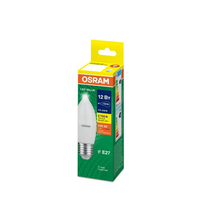 Лампа светодиодная LED G4 Value LVCLB100 12W/927 CRI95 12Вт 2700К 1200лм свеча матов. E27 170-250В OSRAM 4099854308758 1