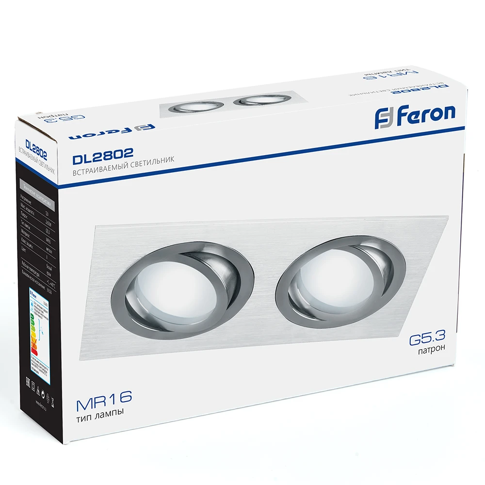 Светильник встраиваемый Feron DL2802 потолочный MR16 G5.3 белый-хром 32640 8