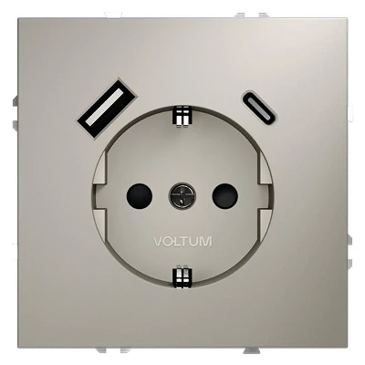 Розетка 1-м СП S70 16А с USB A+С с заземл. защ. шторки механизм кашемир Voltum VLS040503