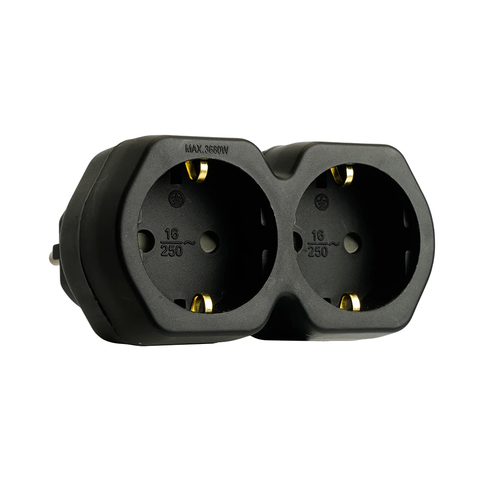 Разветвитель сетевой 2-местный с/з STEKKER ADP16-12-21, 250V,16A, ABS огнеустойчивый пластик, черный 50107 2