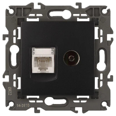 Розетка компьютерная + телевизионная 2-м Elegance 14-3110-05 RJ45 + TV IP20 механизм антрацит Эра Б0034318